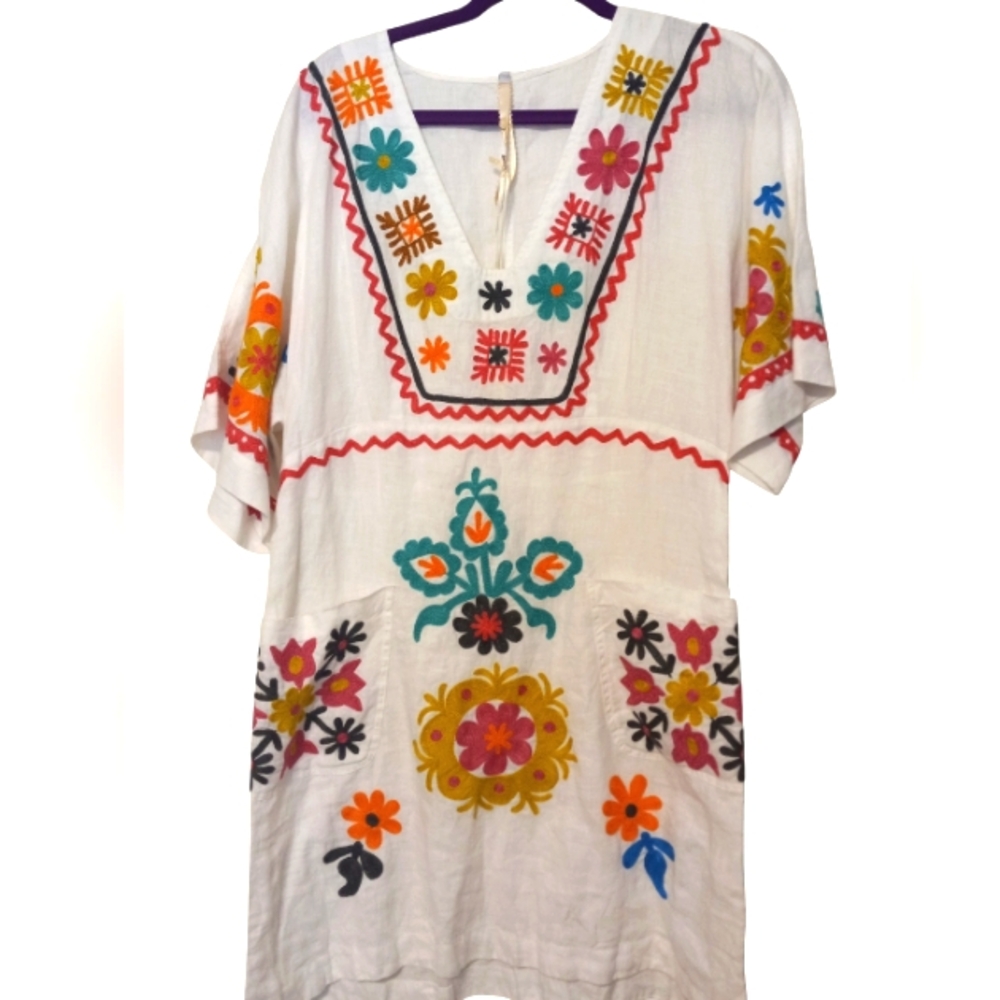NWT UNCLE FRANK 100% LINEN & Embroidary Originally $148 Top Swimwear Cov…